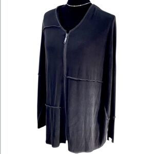Chico’s Travelers Black Zip-Up Jacket with outside hems